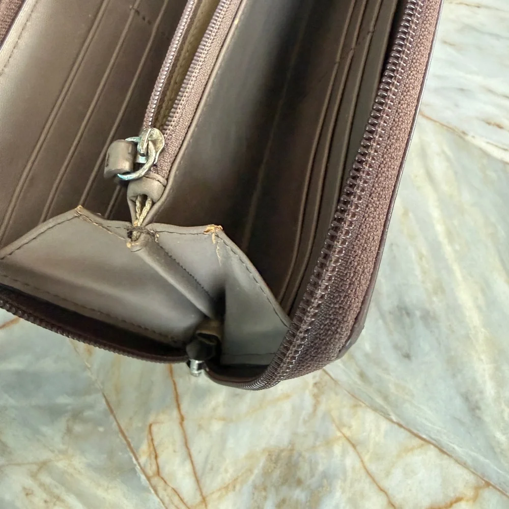 Lodis Brown Distressed Leather Zip Around Continental Wallet Organizer